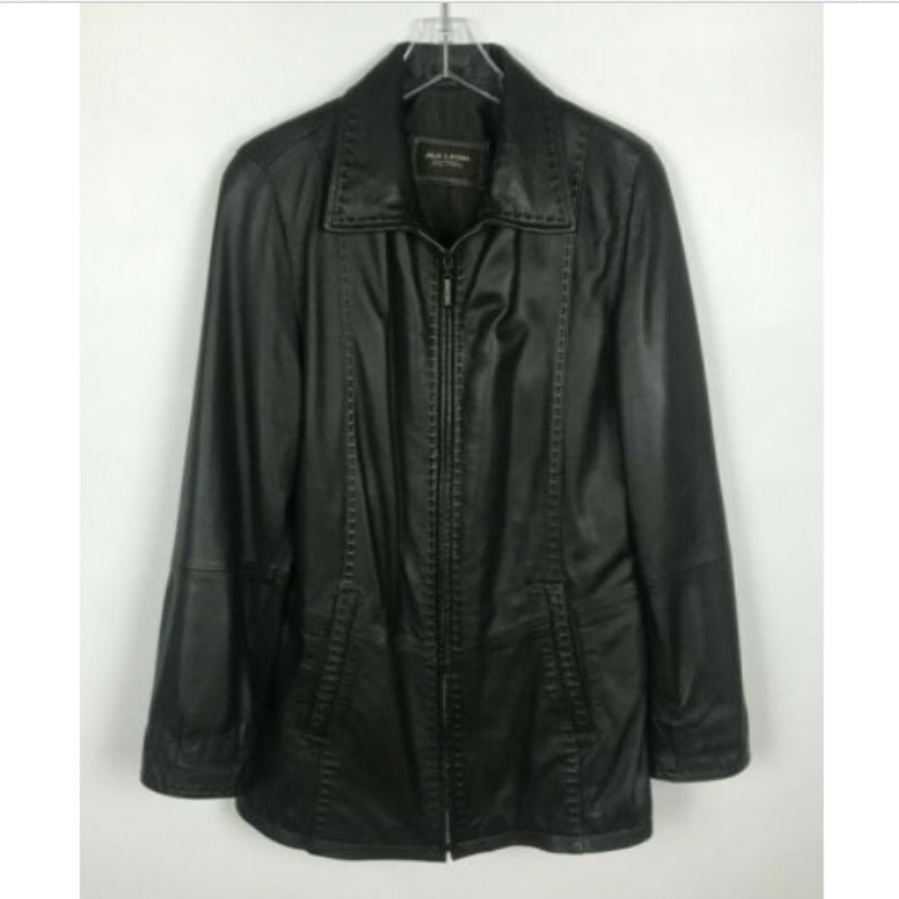 Julia S. Roma Woman's Black Leather Zip Jacket